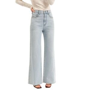 Far Out High Rise Wide in Let's Dance Studded Jeans Light Wash Blue 28